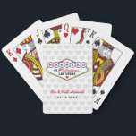 Married in Fabulous Las Vegas Wedding Monogram Poker Cards<br><div class="desc">Custom "Married in Fabulous Las Vegas" wedding favor playing cards feature a monogram of the bride and groom's names and wedding dates and heart patterned background. Black,  red,  blue,  yellow,  and gray design colors.</div>