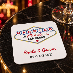 Married in Fabulous Las Vegas Wedding Square Paper Coaster