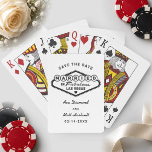 Married in Fabulous Las Vegas White Save the Date Poker Cards