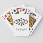 Married in Fabulous Las Vegas White Wedding Playing Cards<br><div class="desc">These unique and fun custom "Married in Fabulous Las Vegas" wedding favor playing cards feature a design inspired by the Welcome to Las Vegas,  Nevada" sign,  along with monogram text that can be personalized with the couple's name and wedding date. Black and white colors can be modified.</div>
