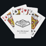 Married in Fabulous Las Vegas White Wedding Poker Cards<br><div class="desc">These unique and fun custom "Married in Fabulous Las Vegas" wedding favor playing cards feature a design inspired by the Welcome to Las Vegas,  Nevada" sign,  along with monogram text that can be personalized with the couple's name and wedding date. Black and white colors can be modified.</div>