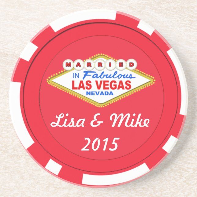 Married In Las Vegas Chip Coaster-Editable Text Drink Coaster (Front)
