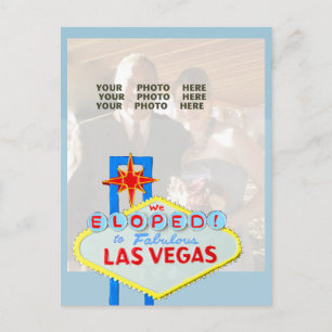 Married in Las Vegas Photo Announcement Blue Postcard