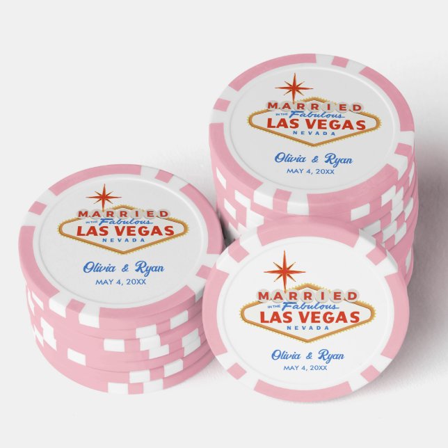 Married in Las Vegas Pink Casino Wedding Favor Poker Chips (Stack)