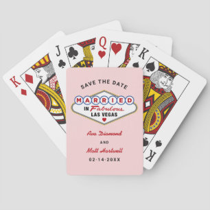Married in Las Vegas Pink Save the Date Poker Cards
