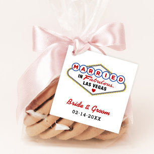 Married in Las Vegas Red Monogram Wedding Favor Tags