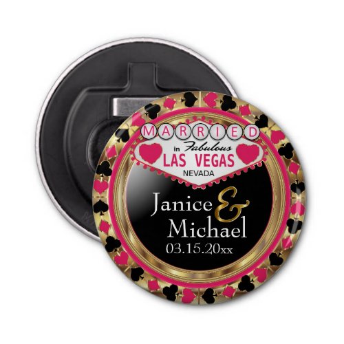 Married in Las Vegas Style _ Dark Pink Bottle Opener