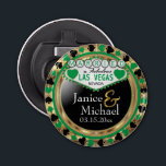 Married in Las Vegas Style - Green Bottle Opener<br><div class="desc">Bottle Opener. Featured in a married in Las Vegas style design with a green and faux gold metallic look ready for you to personalize. More colors are available. 📌If you need further customization, please click the "Click to Customize further" or "Customize or Edit Design"button and use our design tool to...</div>