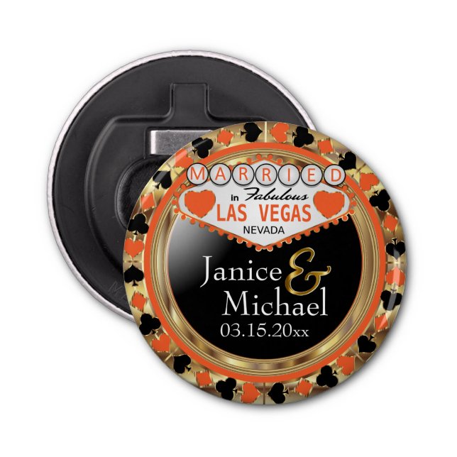 Married in Las Vegas Style - Orange Bottle Opener (Front)