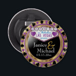 Married in Las Vegas Style - Purple Bottle Opener<br><div class="desc">Bottle Opener. Featured in a married in Las Vegas style design with a purple and faux gold metallic look ready for you to personalize. More colors are available. 📌If you need further customization, please click the "Click to Customize further" or "Customize or Edit Design"button and use our design tool to...</div>