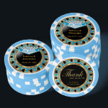 Married in Las Vegas - Thank You | Blue Poker Chips<br><div class="desc">Casino style Poker Chips. Married in Las Vegas thank you for sharing this special day with us featured in a baby blue, gold and black design. Makes a great party favor keepsake for the guest of honor or your guest. More colors are available. ✔NOTE: ONLY CHANGE THE TEMPLATE AREAS NEEDED!...</div>