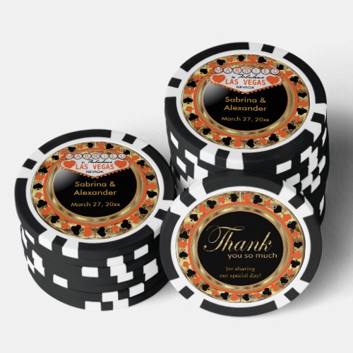 Married in Las Vegas _ Thank You  Orange Poker Chips