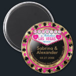 Married in Las Vegas - Thank You - Pink  Magnet<br><div class="desc">Casino style Magnet. Married in Las Vegas thank you for sharing this special day with us featured in a pink, gold and black design. Makes a great party favor keepsake for the guest of honor or your guest. More colors are available. ✔Note: Not all template areas need changed. 📌If you...</div>