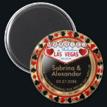 Married in Las Vegas - Thank You - Red Magnet<br><div class="desc">Casino style Magnet. Married in Las Vegas thank you for sharing this special day with us featured in a deep red, gold and black design. Makes a great party favor keepsake for the guest of honor or your guest. More colors are available. ✔Note: Not all template areas need changed. 📌If...</div>