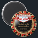 Married in Las Vegas - Thank You - Red Magnet<br><div class="desc">Casino style Magnet. Married in Las Vegas thank you for sharing this special day with us featured in a deep red, gold and black design. Makes a great party favor keepsake for the guest of honor or your guest. More colors are available. ✔Note: Not all template areas need changed. 📌If...</div>