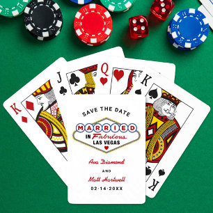 Married in Las Vegas White Save the Date Poker Cards