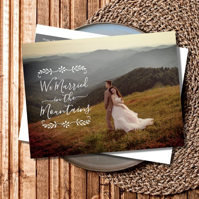 Married in the Mountains Photo Wedding Announcement Postcard (Creator Uploaded)