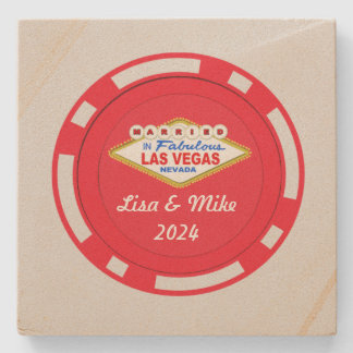 Married In Vegas Poker Chip Stone Coaster