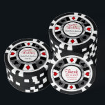 Married Las Vegas Style Poker Chips<br><div class="desc">Casino style Poker Chips. Married in Las Vegas. Featuring deep red, silver, white and black design. ✔NOTE: ONLY CHANGE THE TEMPLATE AREAS NEEDED! 😀 If needed, you can remove the text and start fresh adding whatever text and font you like. 📌If you need further customization, please click the "Click to...</div>