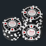 Married Las Vegas Style Poker Chips<br><div class="desc">Casino style Poker Chips. Married in Las Vegas. Featuring deep red, silver, white and black design. ✔NOTE: ONLY CHANGE THE TEMPLATE AREAS NEEDED! 😀 If needed, you can remove the text and start fresh adding whatever text and font you like. 📌If you need further customization, please click the "Click to...</div>