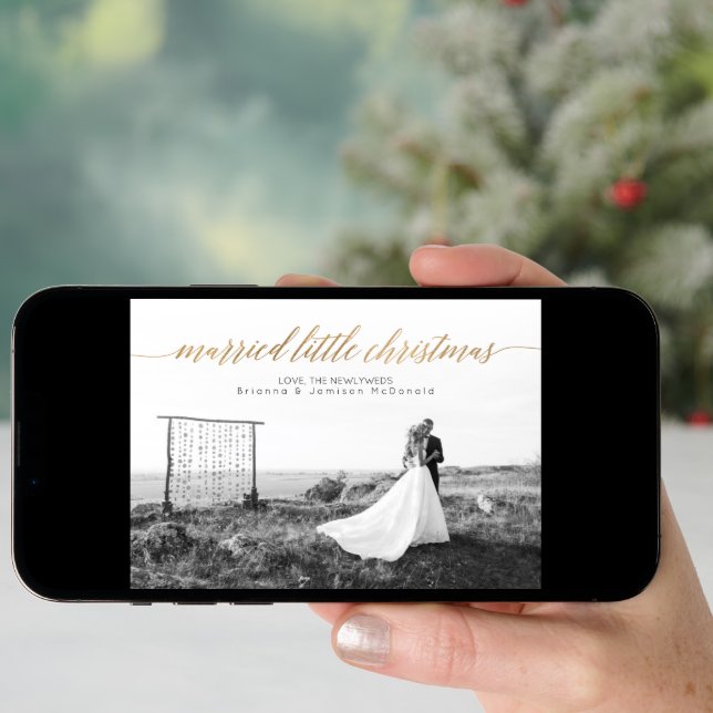 Married Little Christmas Newlywed Photo | Gold Holiday Card (Front Digital)