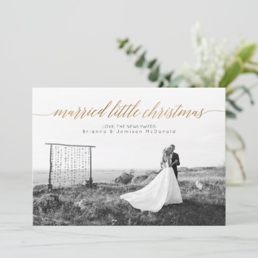 Married Little Christmas Newlywed Photo | Gold Holiday Card | Zazzle