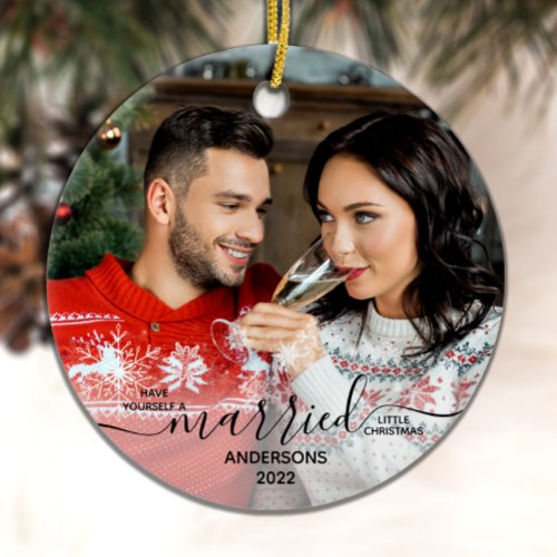 Married Little Christmas Our First Custom 2 Photo  Ceramic Ornament