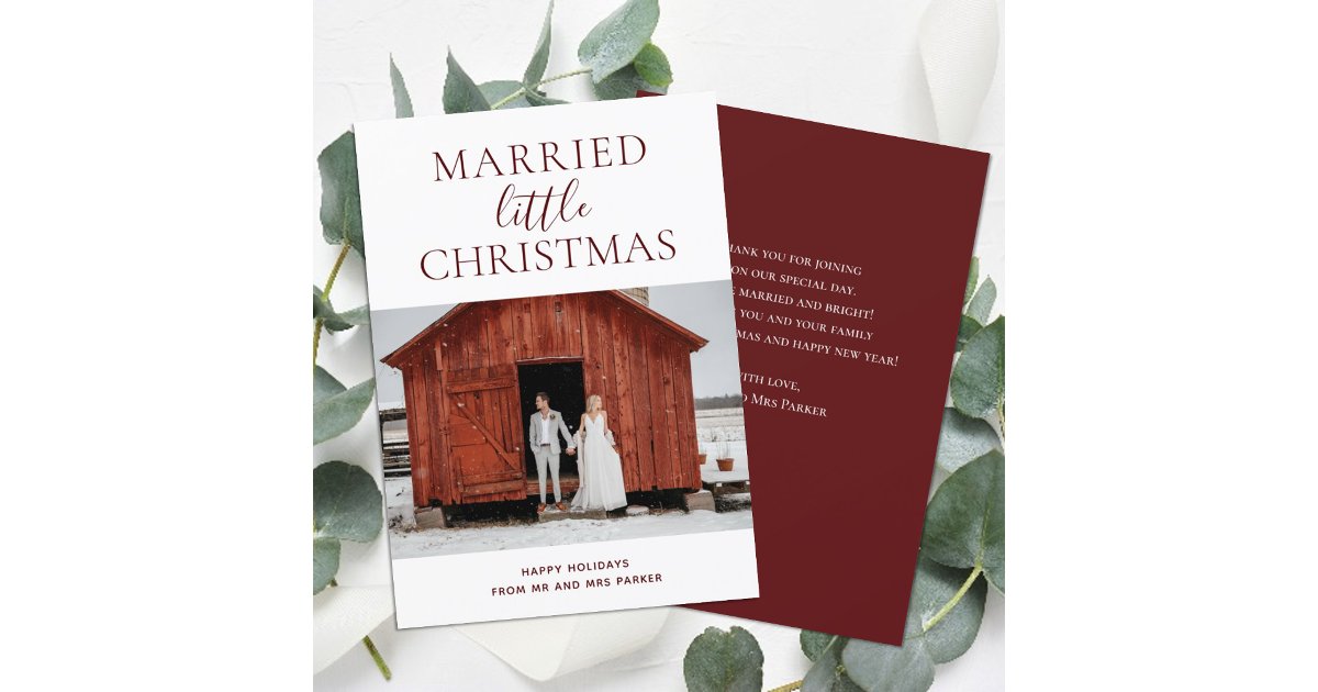 Married Little Christmas Red Script Modern Photo Holiday Card | Zazzle