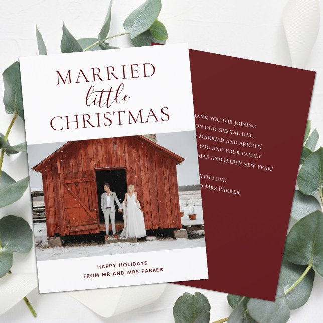 Married Little Christmas Red Script Modern Photo Holiday Card (Creator Uploaded)