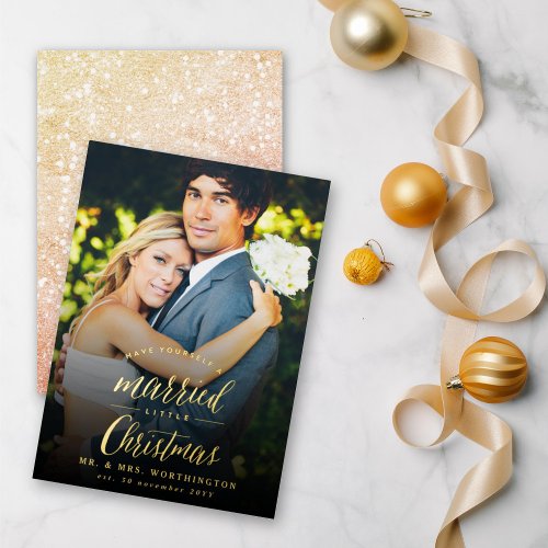 Married Little First Christmas Photo Wedding Foil Holiday Card