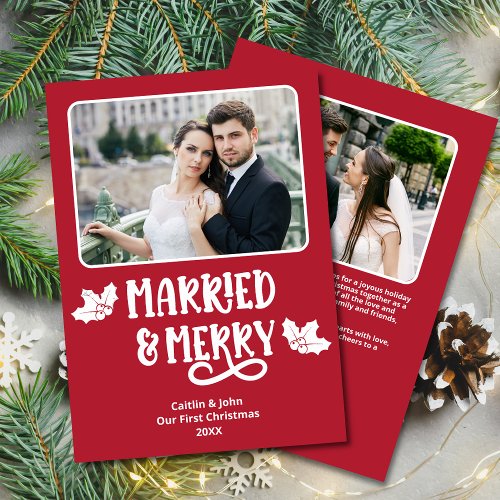 Married Merry 1st Christmas Newlywed Photo Red Holiday Card