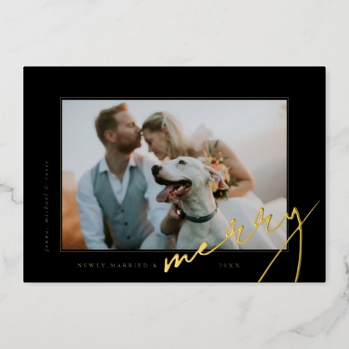 MARRIED  MERRY  Add Your Wedding Photo Foil Holiday Card