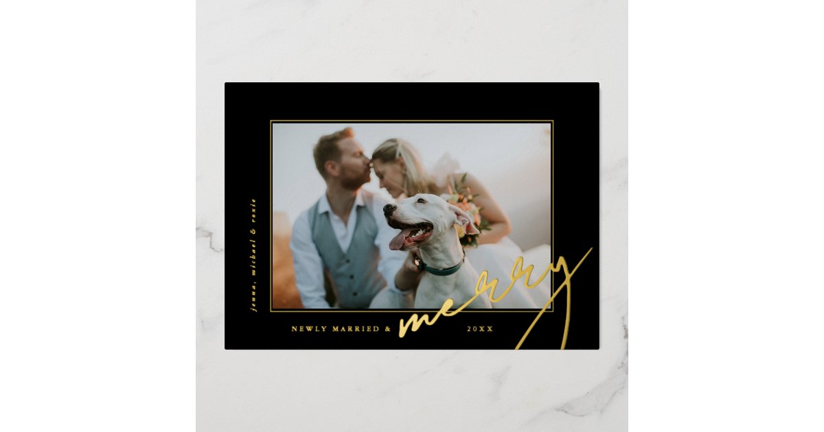 Mer Ry Add MARRIED & MERRY | Add Your Wedding Photo Foil Holiday Card | Zazzle