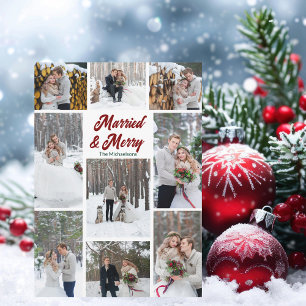 Married & Merry Christmas Couple Photo Collage Holiday Card