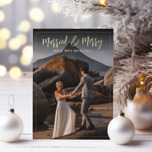 Married  Merry Christmas Frame Foil Holiday Card