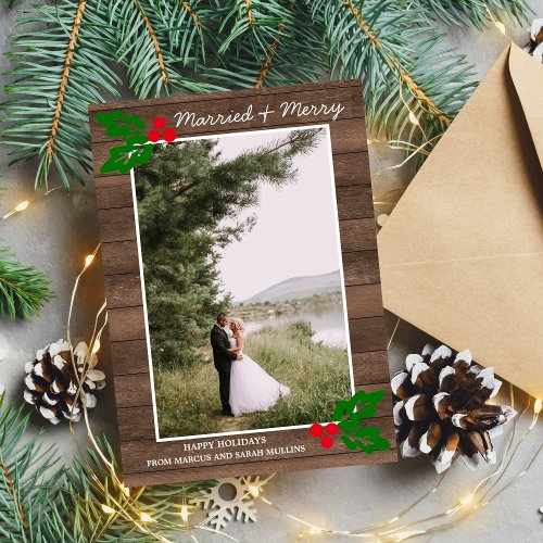 Married  Merry Christmas Happy Holidays Photo Holiday Card