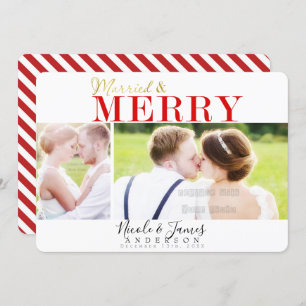 Married & Merry Christmas Holiday 2 Photos Photo Invitation