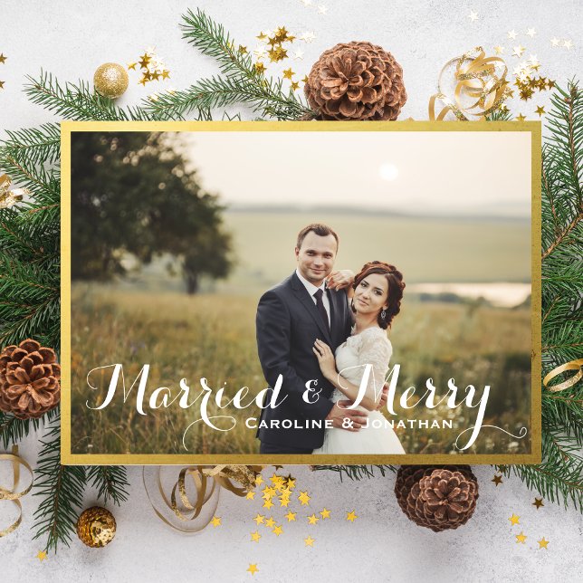 Married & Merry Christmas Holiday Photo Gold Frame (Creator Uploaded)