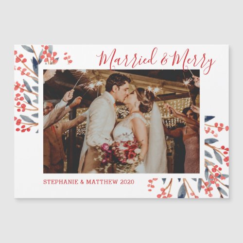 Married  Merry Christmas Holiday Photo Magnet