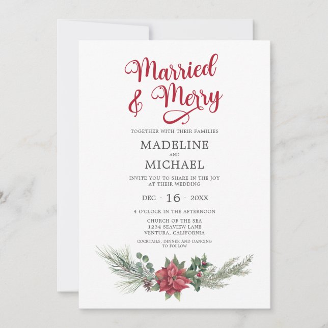 Married Merry Christmas Watercolor Wedding Invitation (Front)
