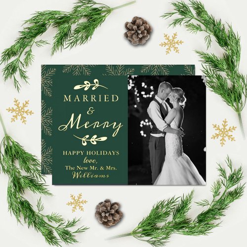 Married  Merry Couples 1st Christmas Photo Real Foil Holiday Card