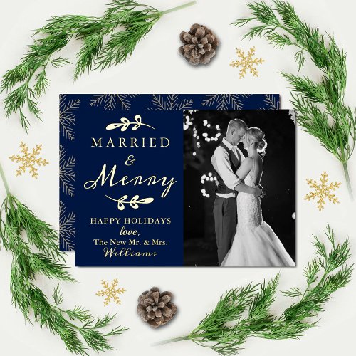 Married  Merry Couples 1st Christmas Photo Real Foil Holiday Card