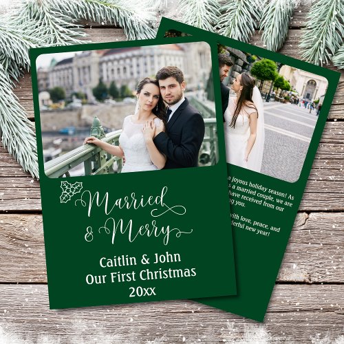 Married Merry Custom Newlyweds 1st Christmas Green Holiday Card