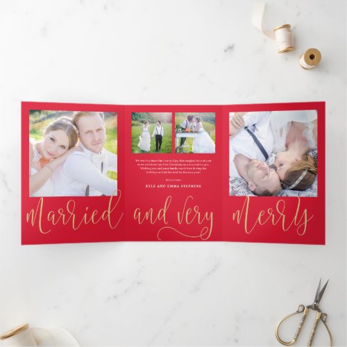 Married Merry EDITABLE COLOR Trifold Holiday Card