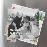 Married & Merry | Elegant Black & White Wedding  Magnet<br><div class="desc">Celebrate your love with this “Married & Merry” personalized wedding photo magnet — a timeless keepsake for newlyweds and couples. Featuring your favorite black-and-white wedding photo and elegant typography, this modern design blends classic romance with minimal style. Perfect for displaying on your fridge, gifting to family and friends, or including...</div>