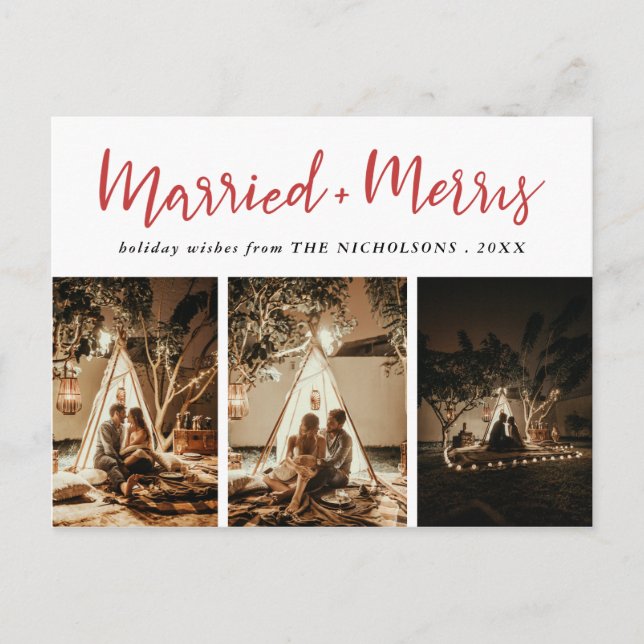 Married & Merry Elegant Red Mutli Photo Holiday (Front)