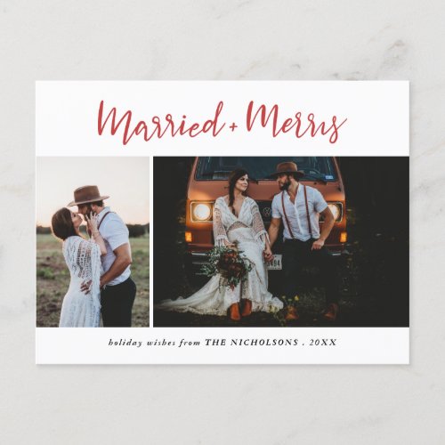 Married  Merry Elegant Red Script Photo Holiday