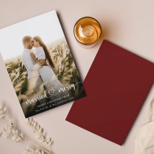 Married & Merry Elegant Script Photo Holiday Card