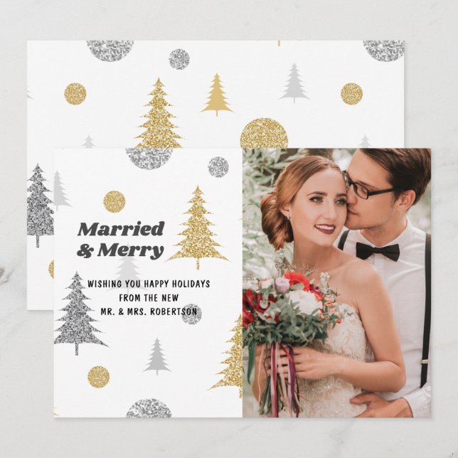 Married & Merry Festive Glitter Photo (Front/Back)