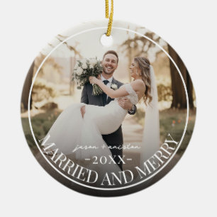 Married & Merry First Chirstmas Custom Photo Ceramic Ornament